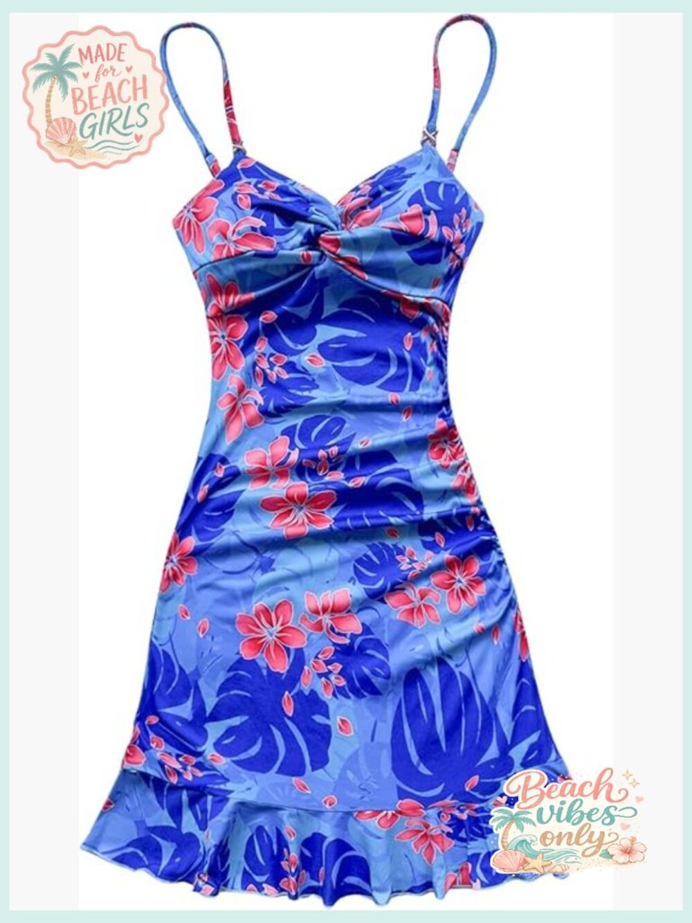 Twist Front Ruched Ruffle Hem Bodycon Cami Dress Summer